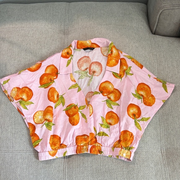 NWOT Zara Pink Orange Print Crop Top Blouse - Picture 2 of 4